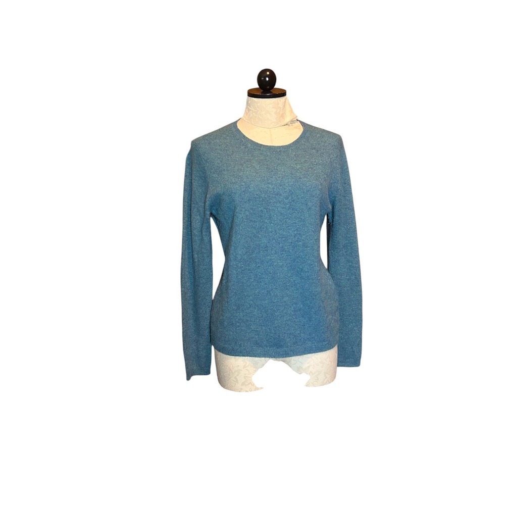 Tahari Pure Luxe 100% Cashmere Crew Neck Sweater Teal Blue Soft Sz M